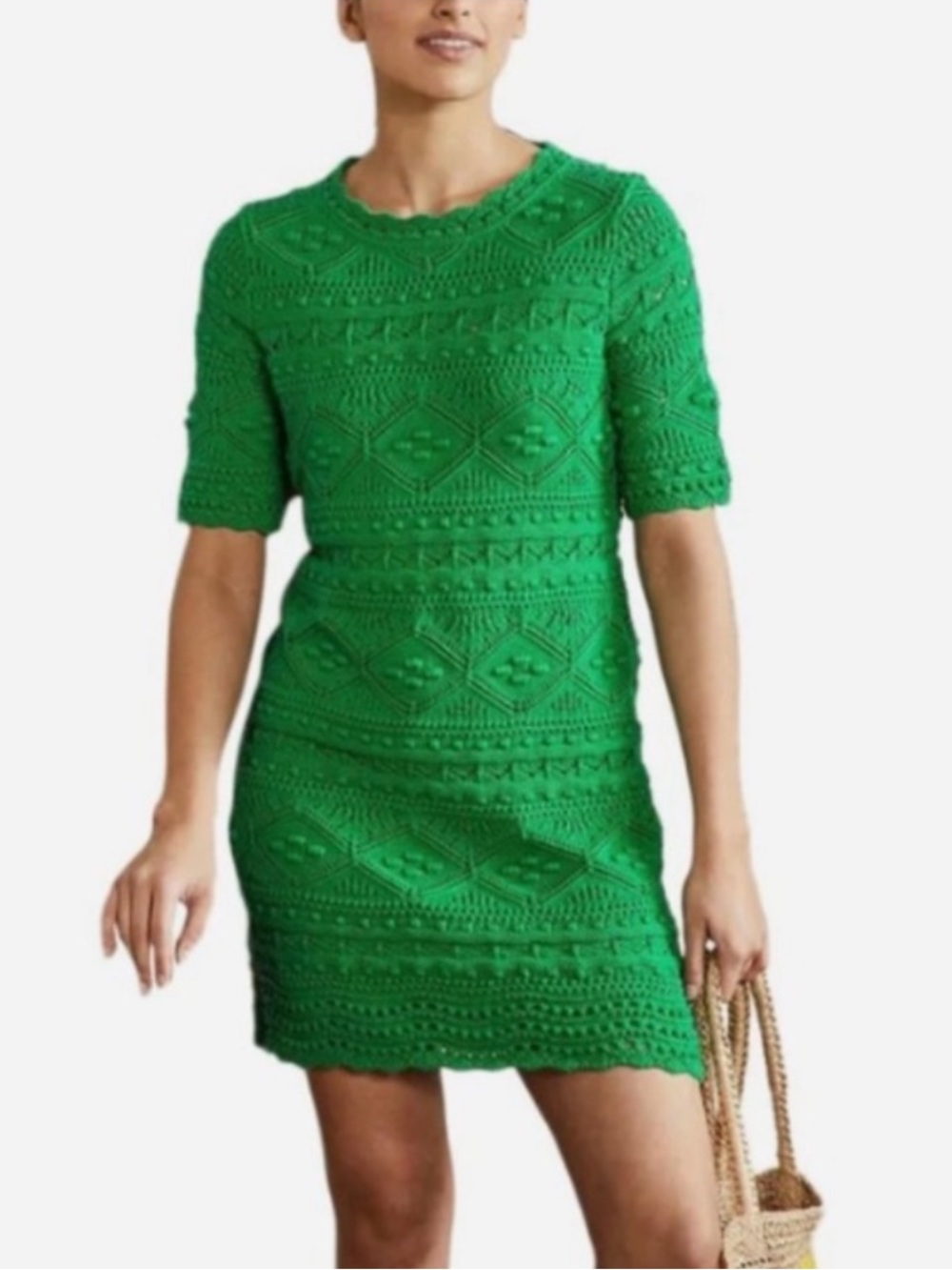 NWT $188 Boden Claudia Green Crochet Knit Dress - 16 Long